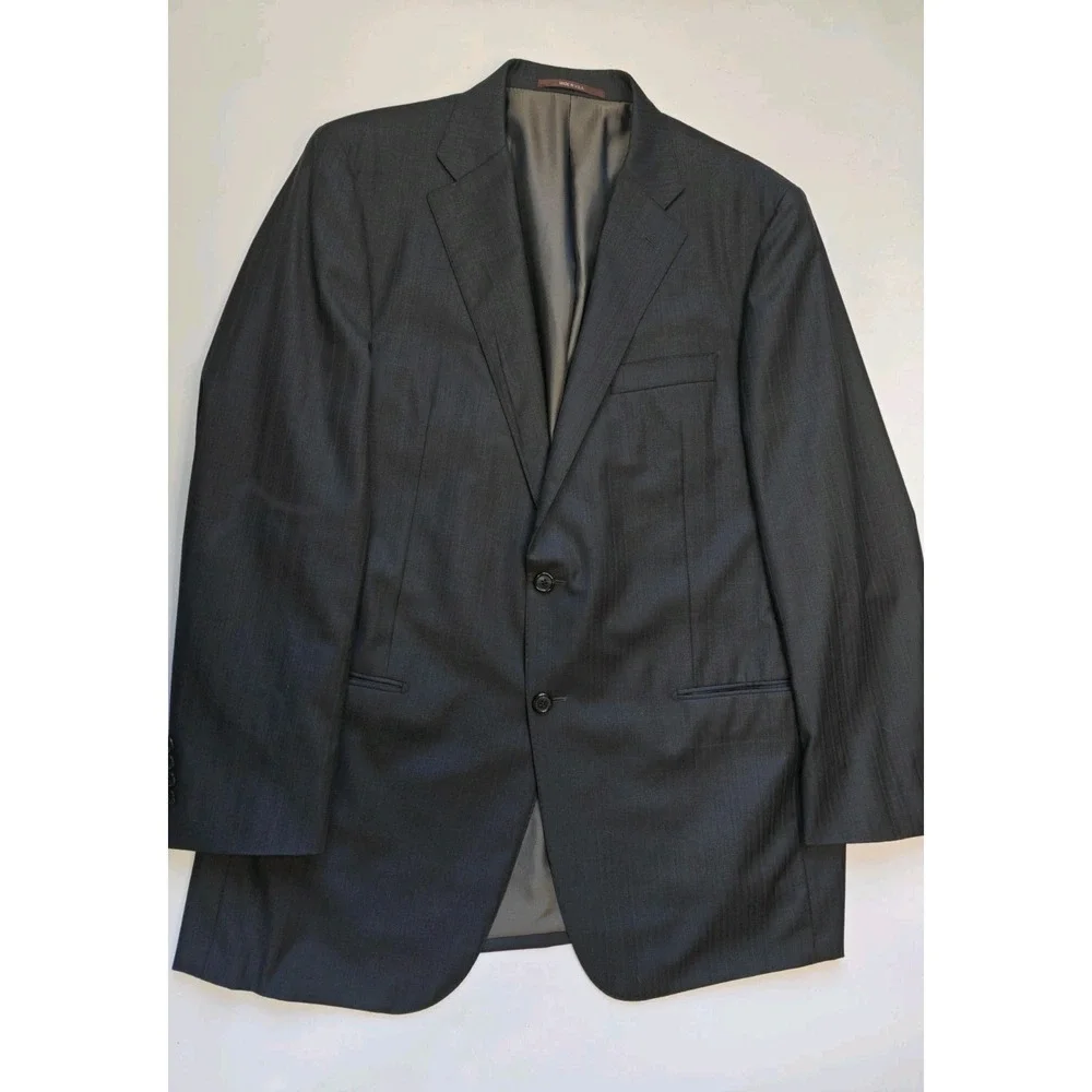 Hickey Freeman Mens Sport Coat 44L Black Herringbone Wool 2 Button Made in USA